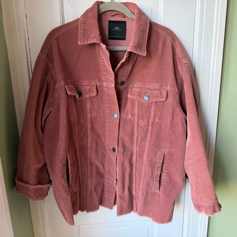 Zara Oversized Corduroy Jacket in Dusty Rose Pink Frayed Cuffs and Hem Size Larg